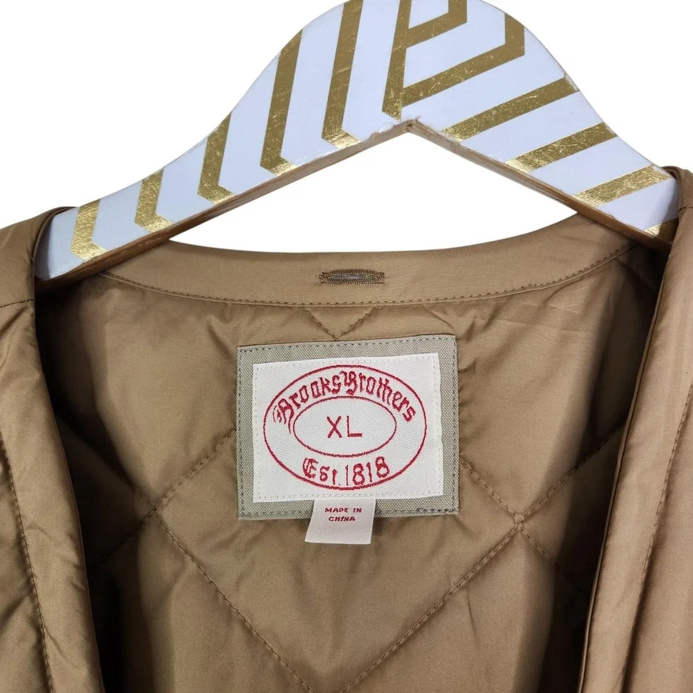 Brooks Brothers Vest Mens XL Beige Quilted Removable Liner Padded Insulated